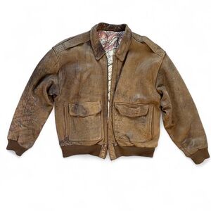 Vintage Midway Genuine Leather Mens Size 42 Flight  Bomber Jacket Brown